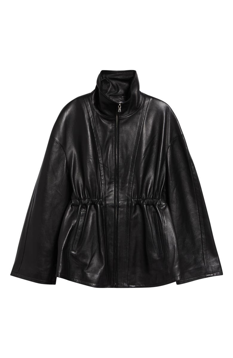 NOUR HAMMOUR Passage Relaxed Fit Leather Jacket, Alternate, color, Noir Classique