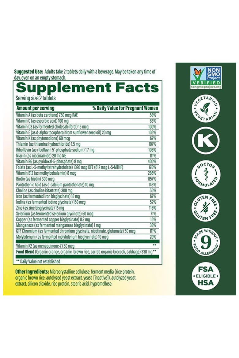 Baby & Me 2 Prenatal Multivitamin for Women with Choline, Methyl Folate, Vegetarian, 60 Tablets, Alternate, color, None