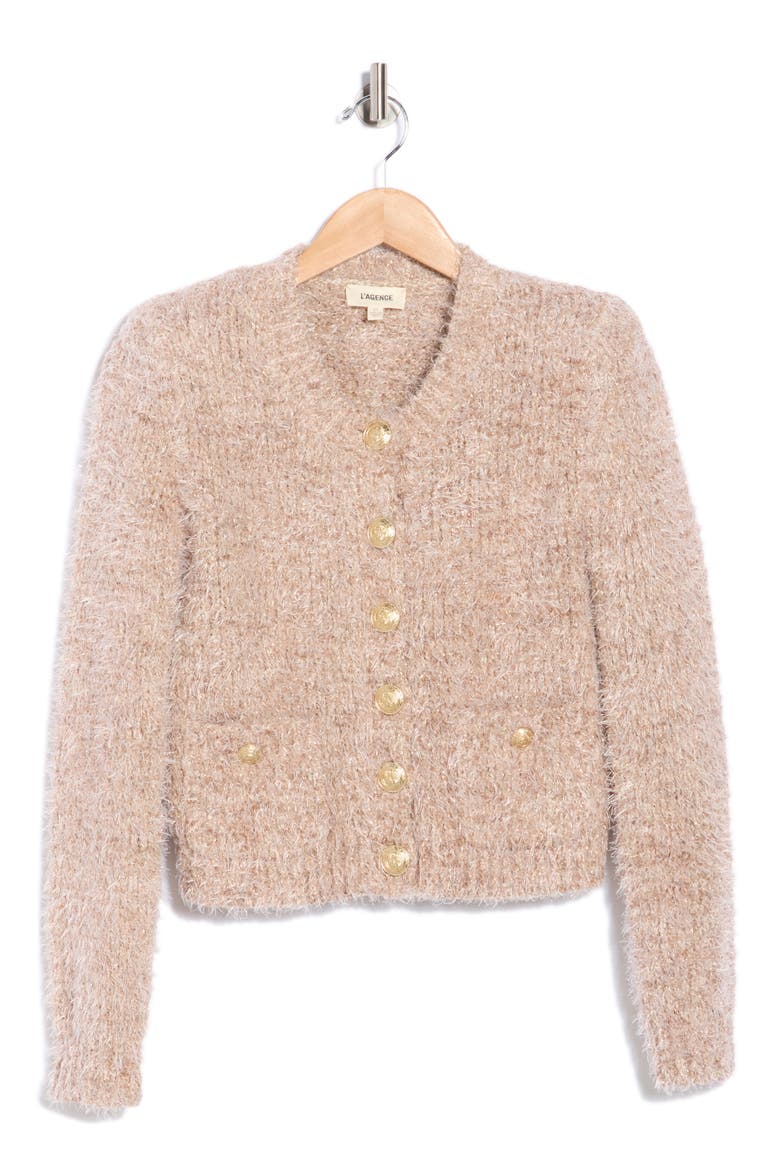 Una Crop Eyelash Tweed Cardigan, Alternate, color, DUSTY PINK MULTI