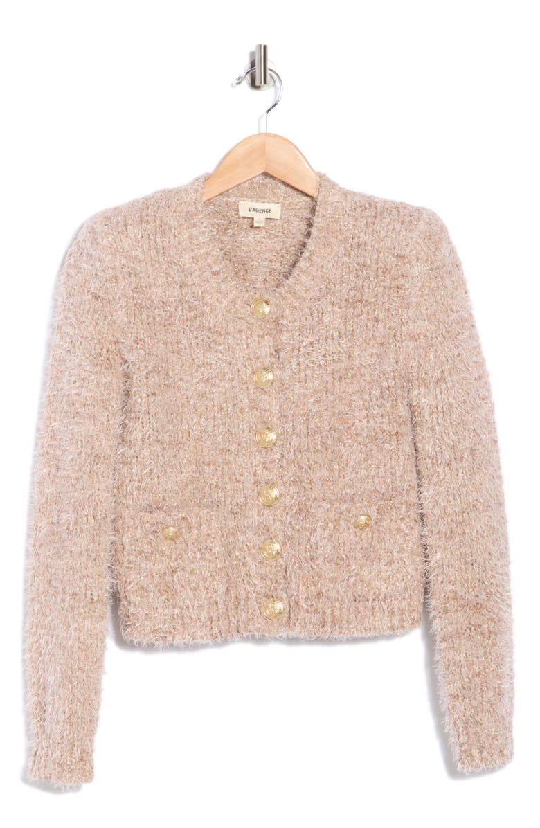 L'AGENCE Una Crop Eyelash Tweed Cardigan, Alternate, color, Dusty Pink Multi