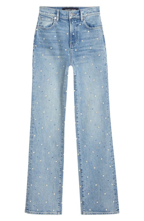 Dylan Embellished High Waist Ankle Straight Leg Jeans (Amethyst Frost)