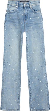 Veronica Beard Dylan Embellished High Waist Ankle Straight Leg Jeans