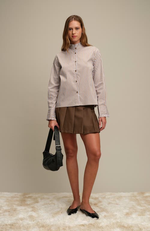Deluc Oscar Ruffle Trim Stripe Cotton Blend Button-up Shirt In Animal Print