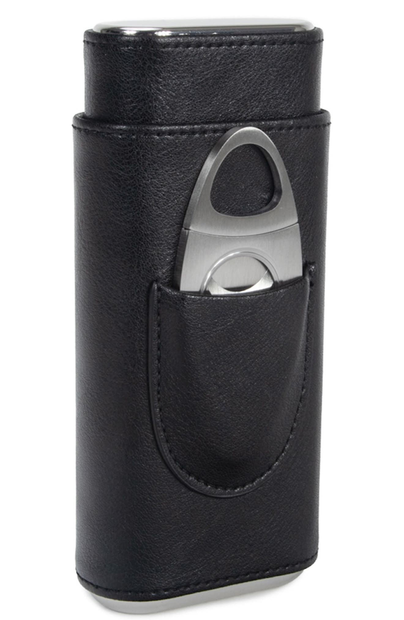 Ashton Cigar Faux Leather Case with Cutter