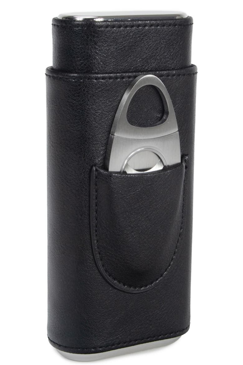 Ashton Cigar Faux Leather Case with Cutter, Main, color, BLACK