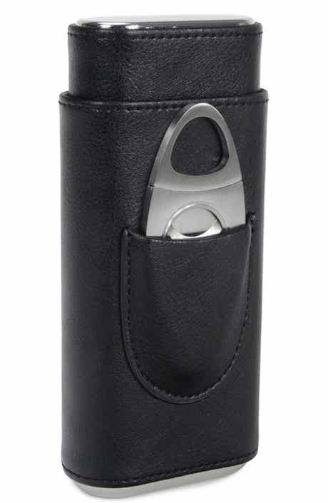 Ashton Cigar Faux Leather Case with Cutter