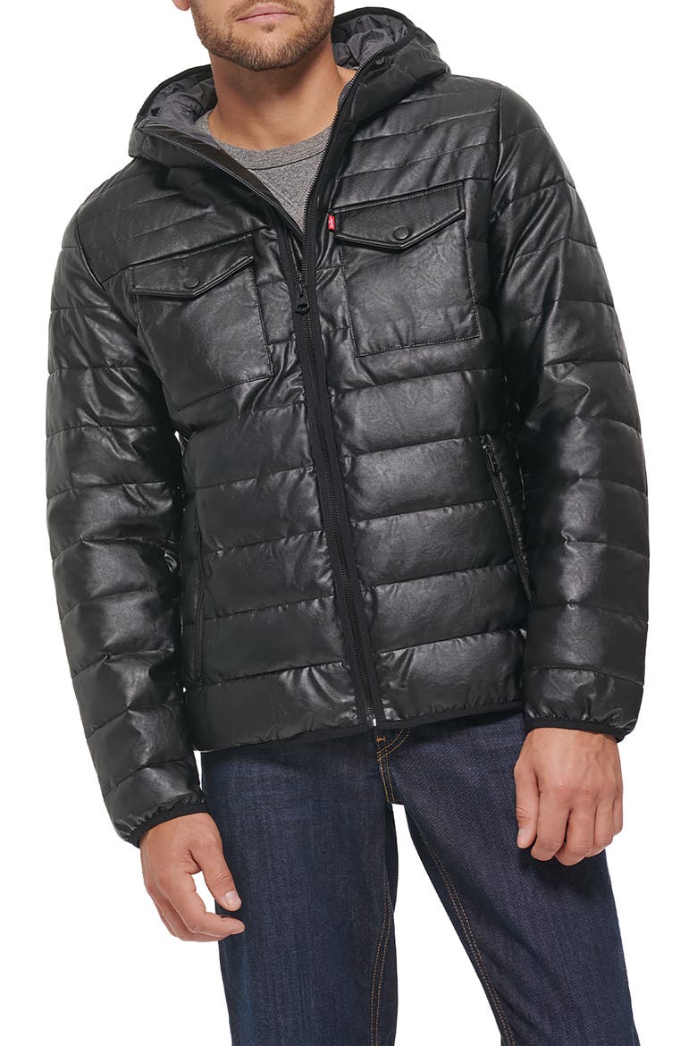 Faux Leather Quilted Jacket, Main, color, BLACK