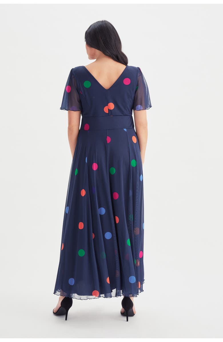 Scarlett & Jo Isabelle Short Sleeve V-Neck Maxi Dress, Alternate, color, Navy Polka