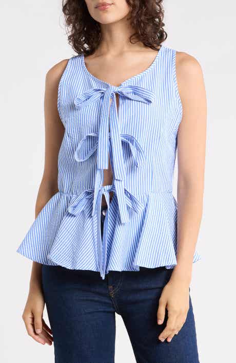Bow Front Striped Peplum Tank