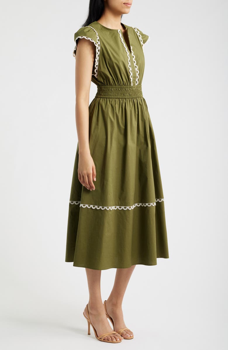 Anne Klein Scallop Cap Sleeve Midi Dress, Alternate, color, Ivy / White Dove
