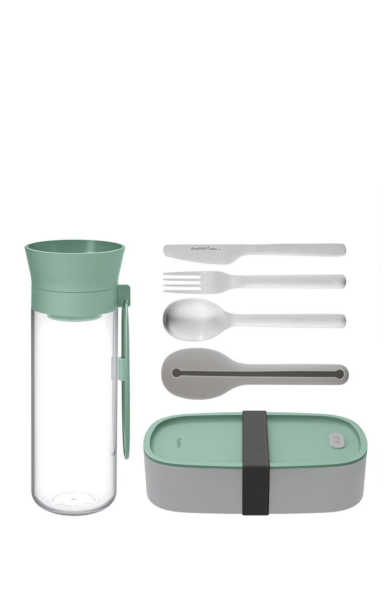 Leo Bento Box 3-Piece Flateware Water Bottle Lunch Set, Main, color, MINT/GREY