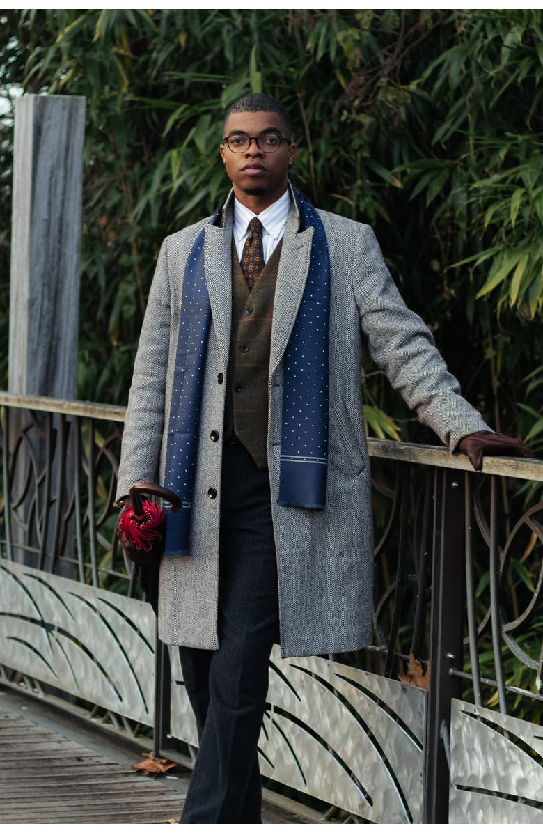 Elizabetta Savona - Slim Silk Scarf for Men, Alternate, color, Midnight Blue