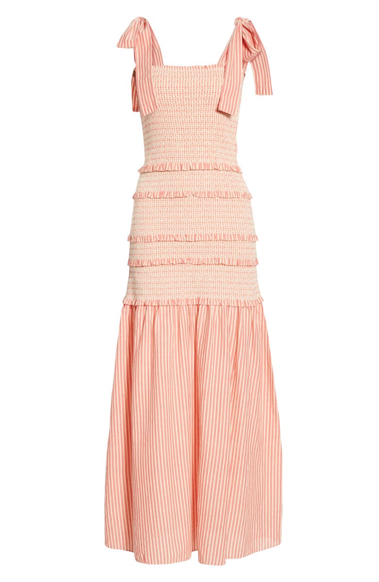 LoveShackFancy Robyn Stripe Smocked Ruffle Maxi Dress, Alternate, color,