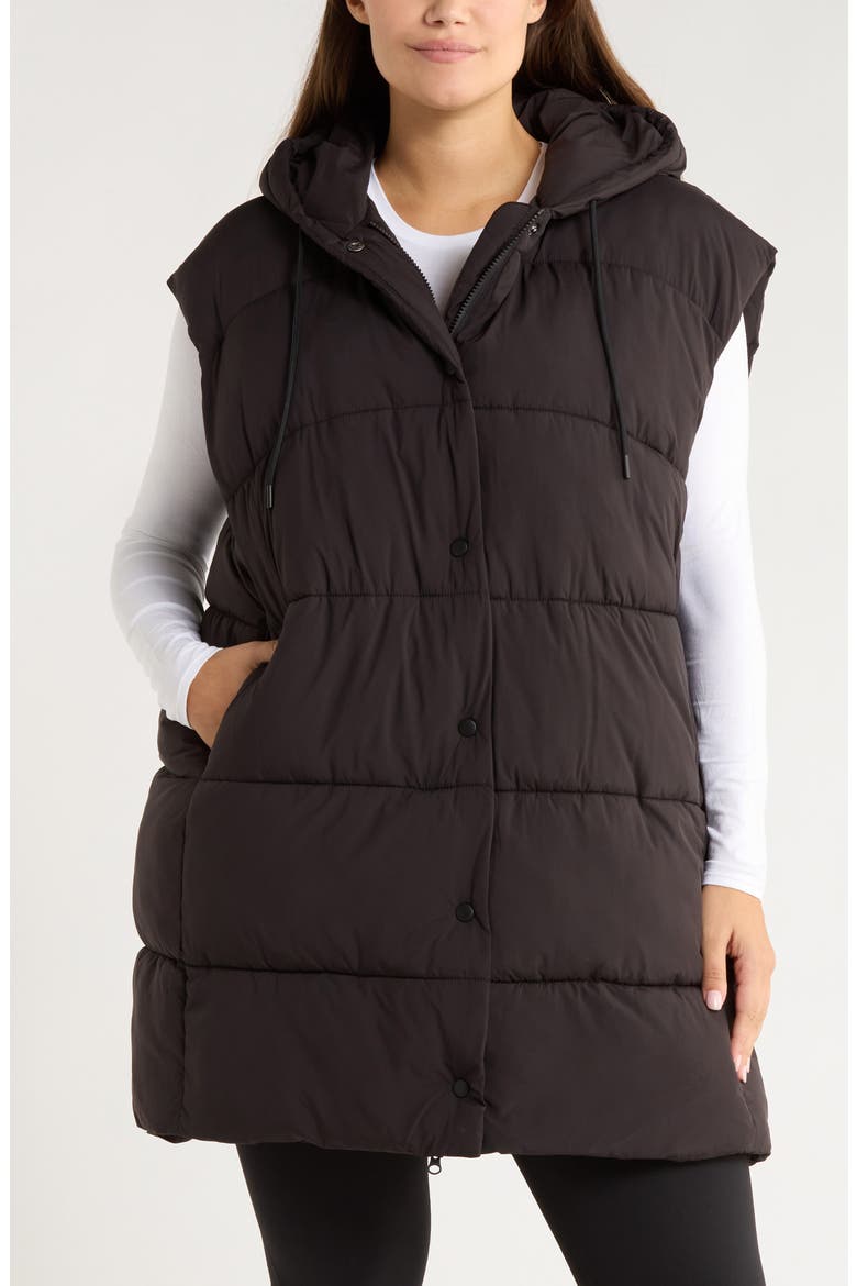 Longline Hooded Puffer Vest, Alternate, color, BLACK