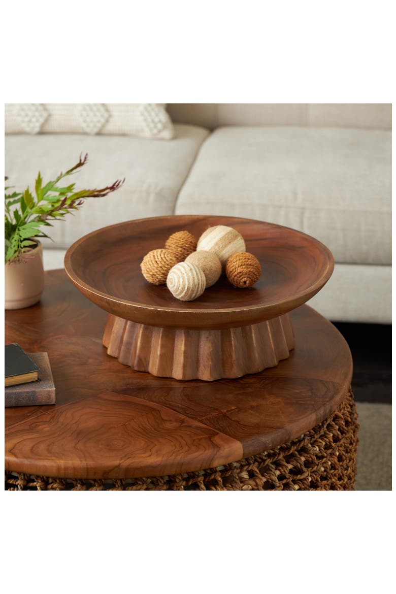 Scalloped Wooden Decorative Bowl, Alternate, color, BROWN