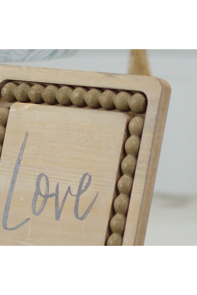 Wood 8 Inch Beige Love Sign with Beaded Accent and Easel Back, Farmhouse Tabletop Decoration, Alternate, color, Brown