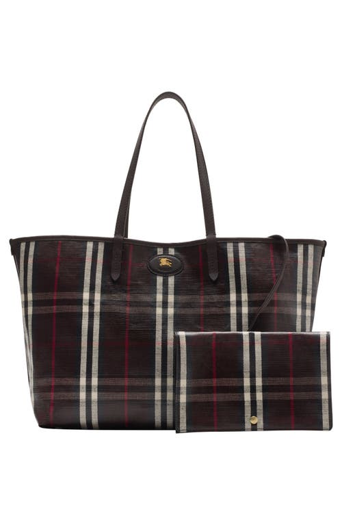 Burberry Medium Highlands Check Coated Canvas Tote In Brown
