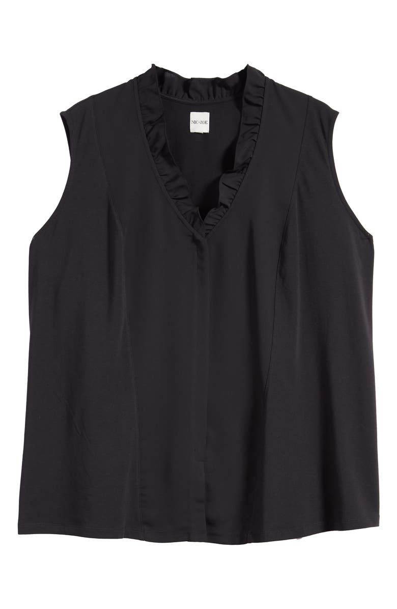 NIC+ZOE Ruffle Around Mixed Media Sleeveless Top, Alternate, color, Black Onyx