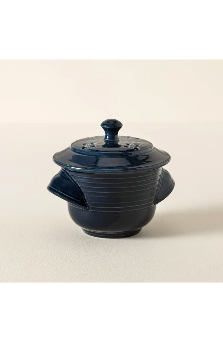 Uncommon Goods Stoneware Microwave Veggie Steamer, Alternate, color, Deep Blue