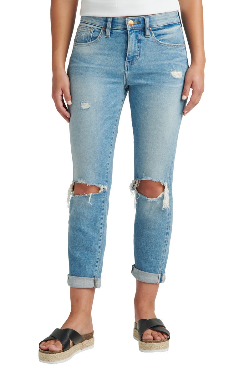 Jeans Carter Ripped Cuffed Girlfriend Jeans, Main, color, DEL MAR