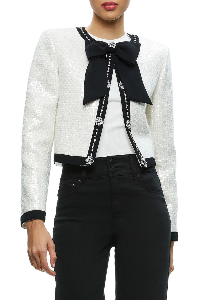 Gwyneth Rhinestone Detail Tweed Jacket, Main, color, OFF WHITE