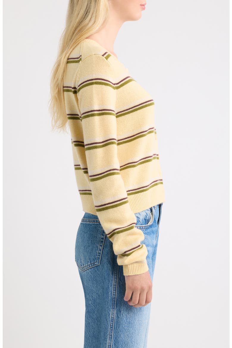 Clara Cashmere Crew Cardigan, Alternate, color, PARMESAN TRI-COLOR STRIPE