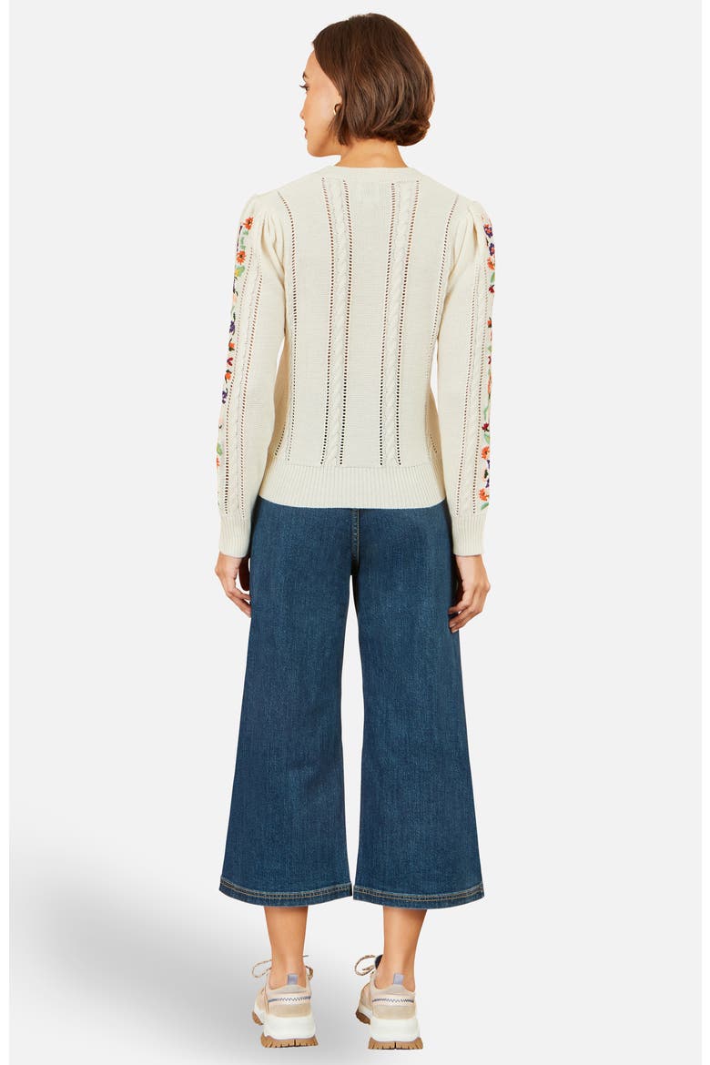 Floral Embroidery Cable Jumper, Alternate, color, Ivory