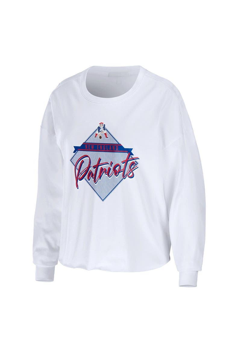 Women's WEAR by Erin Andrews White New England Patriots Domestic Cropped Long Sleeve T-Shirt, Alternate, color, White