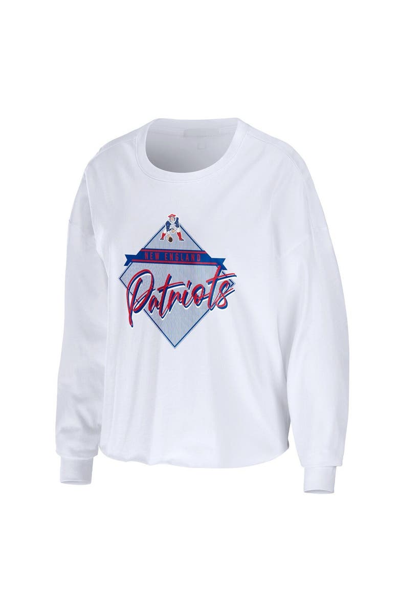 WEAR by Erin Andrews Women's WEAR by Erin Andrews White New England Patriots Domestic Cropped Long Sleeve T-Shirt, Alternate, color, 