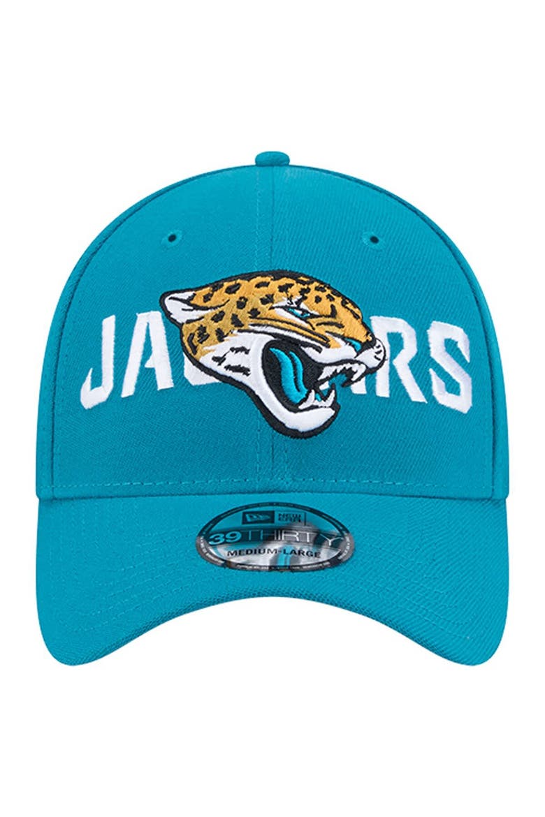 Men's New Era Teal Jacksonville Jaguars Overlap Logo 39THIRTY Stretch Fit Hat, Alternate, color, Teal