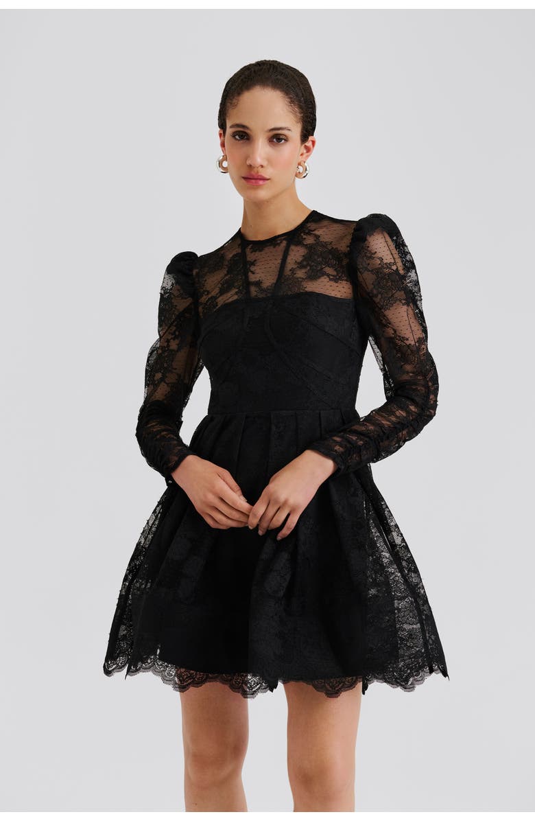 Malina Leoni Lace Long Sleeve Mini Dress, Alternate, color, Black