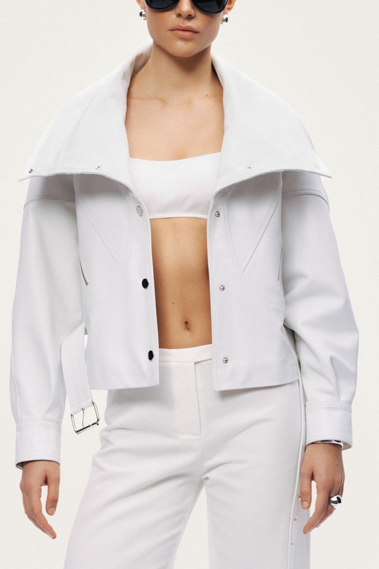 High-Neck Belted Jacket, Main, color, White