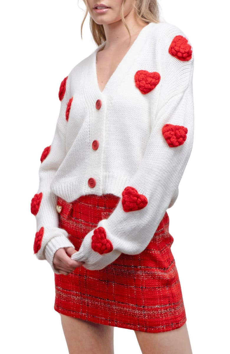 Blu Pepper Puffy Heart Button Front Cardigan, Alternate, color, 