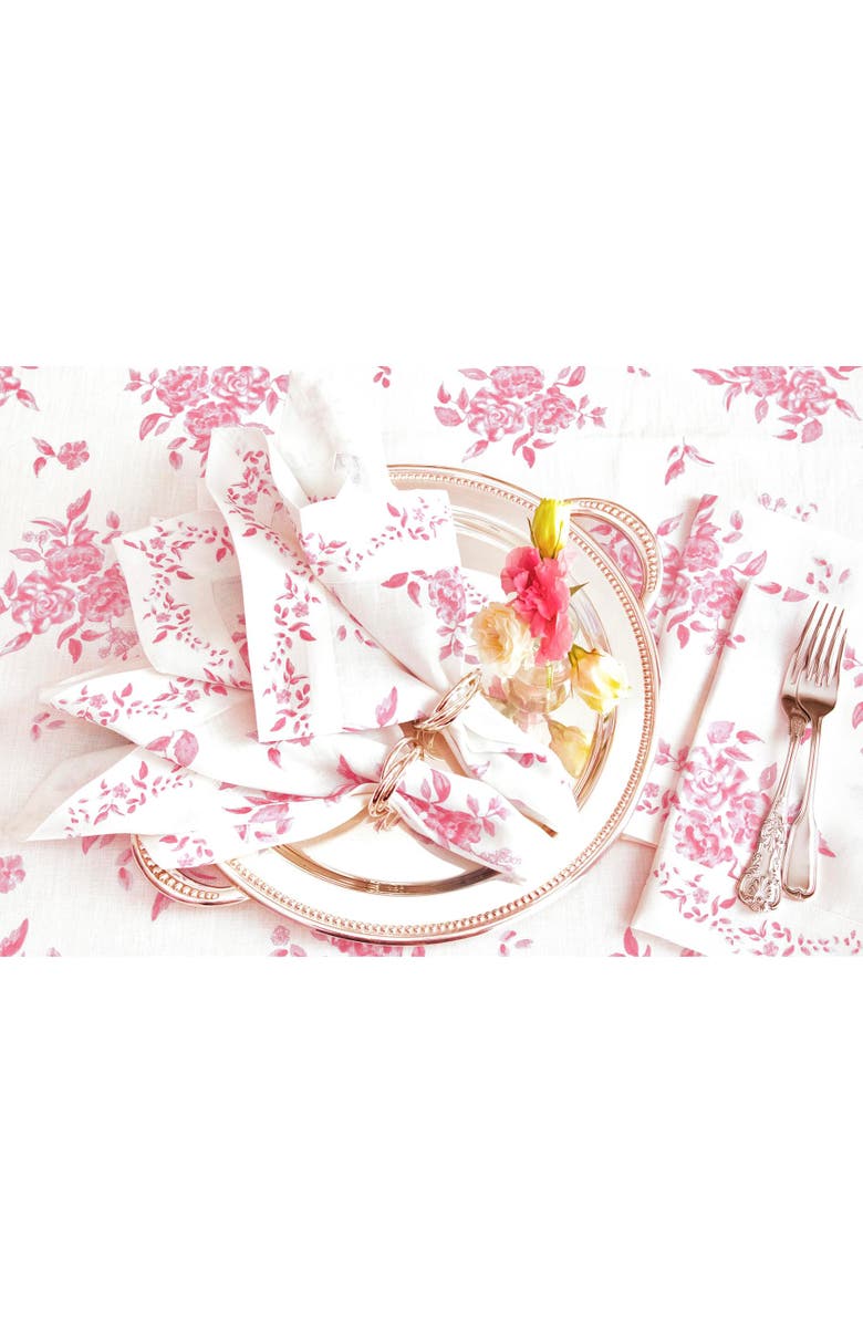 Solino Home Linen Dinner Napkins - Jolie Fleur, 20" x 20" Inch, Alternate, color, Pink Floral