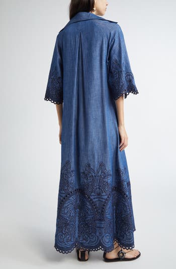 【Zimmermann】Coco embroidered denim maxi dress Zimmermann Coco Embroidered Denim Caftan Dress | Nordstrom