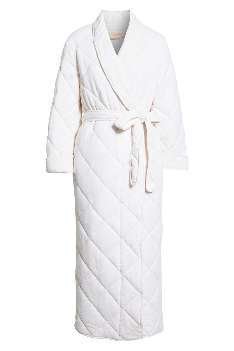 Quilted Cotton Maxi Robe, Alternate, color, ECRU