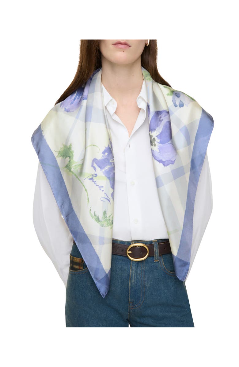 Burberry Watercolour Check Silk Scarf, Alternate, color, Cornflower Blue