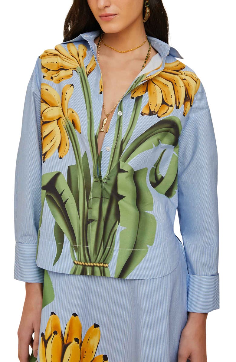 FARM Rio Banana Cocina Striped Button-Up Shirt, Main, color, Blue