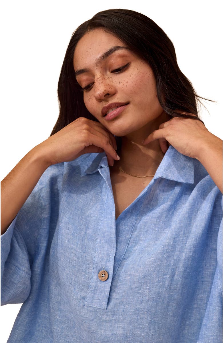 Celtic & Co. Collared Popover Linen Blouse, Alternate, color, Vintage Blue