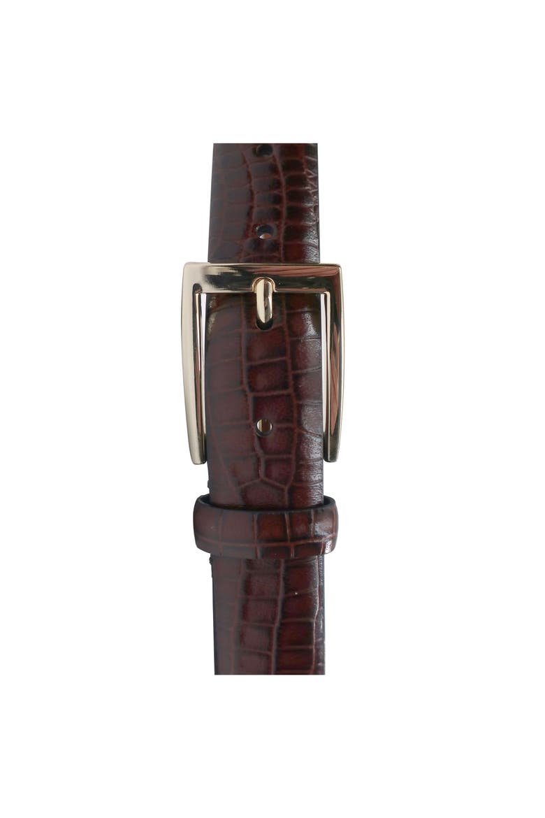 Crocodile Embossed Leather Belt, Alternate, color, Brown