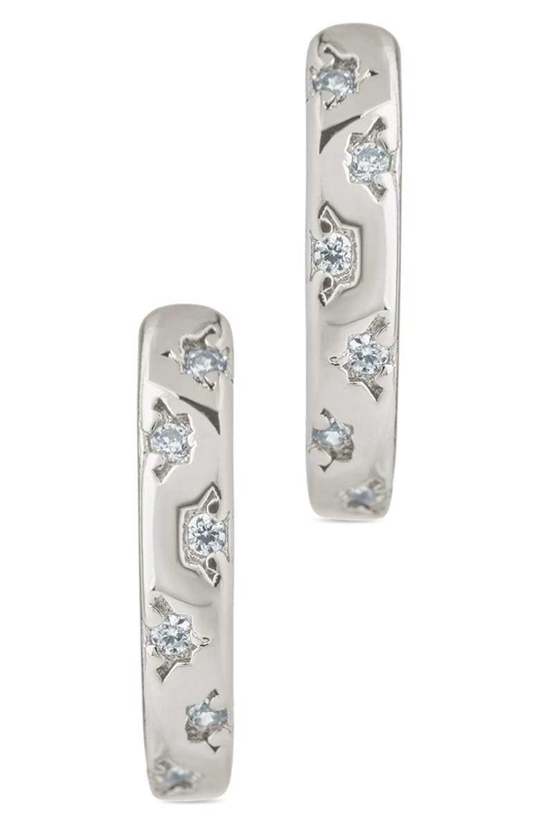 Sterling Forever Domenica Celestial Charm Huggie Hoop Earrings, Alternate, color, Silver