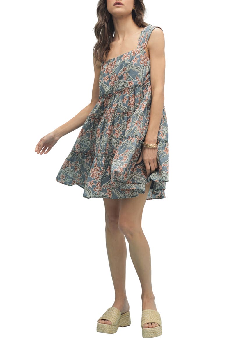 Floral Tiered Babydoll Dress, Main, color, TEAL COMBO
