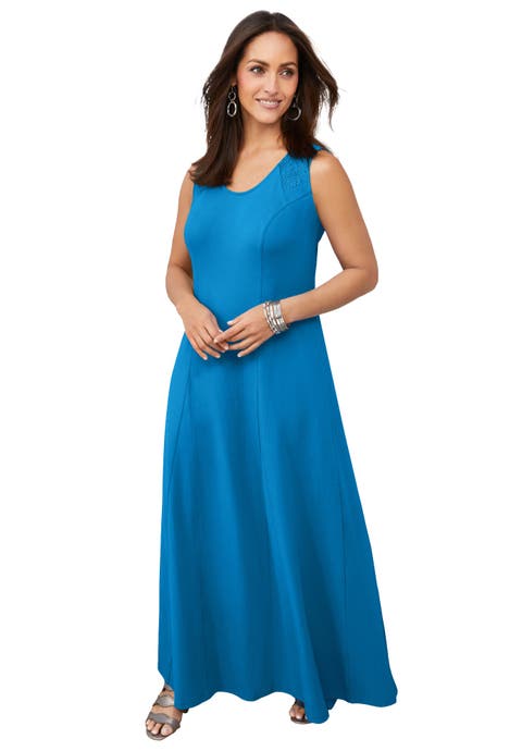 Stretch Cotton Crochet-Back Maxi Dress (Plus)