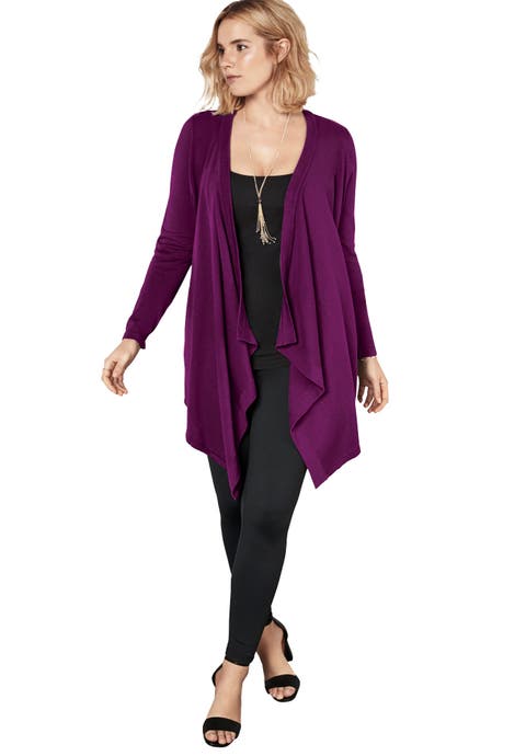 Plus Size Lightweight Handkerchief Hem Cardigan Sweater (Plus)