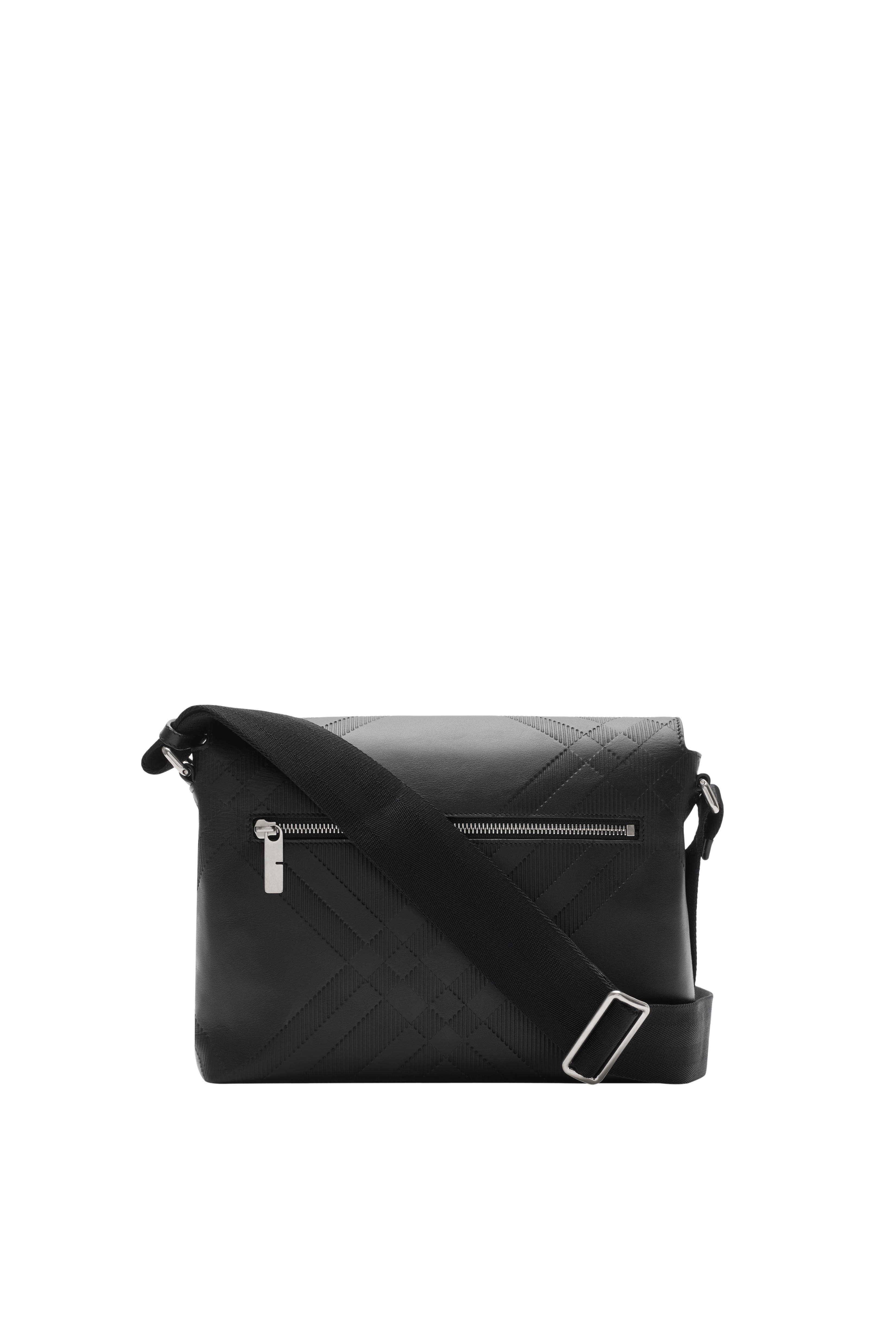 Burberry Embossed Check Messenger Bag, Alternate, color, Black