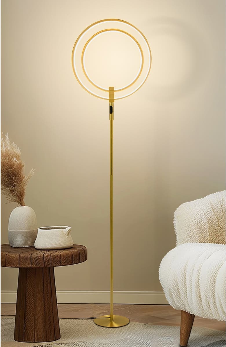 Brightech Eclipse 79" LED Industrial Dimmable Floor Lamp with 2 Height Adjustable Orbital Heads, Alternate, color, Antique Brass