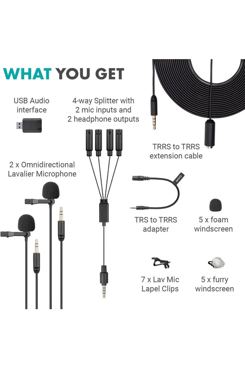 VersaLav-V2 Lavalier Microphone Set for Smartphones, Computer, DSLR or Mirrorless Camera, Alternate, color, Black