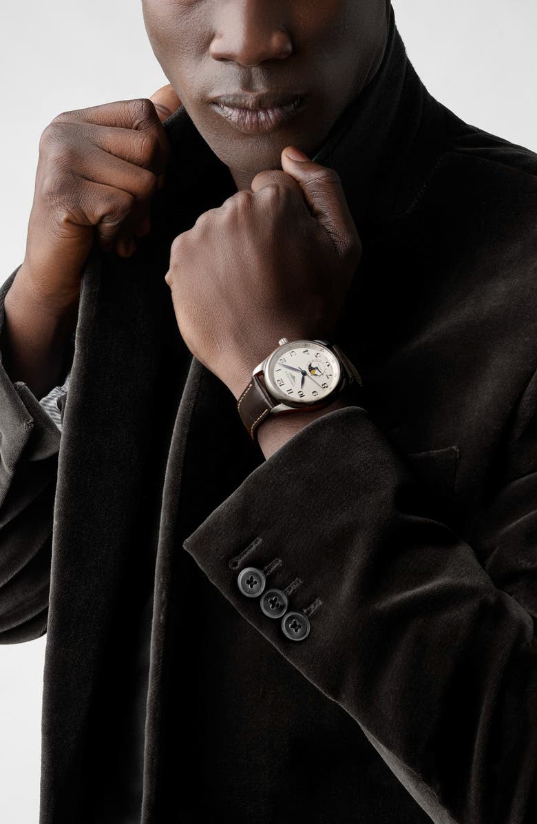 Longines Master Automatic Leather Strap Watch, 40mm, Alternate, color, White/ Brown