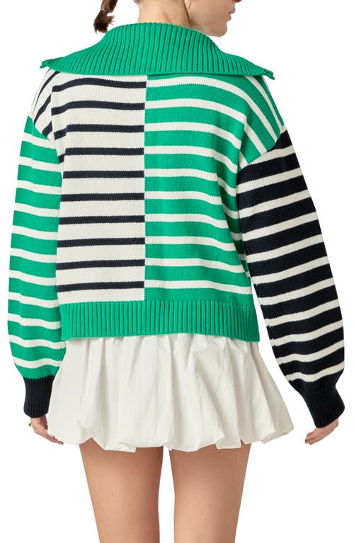 English Factory Stripe Half Zip Pullover In Green/navy