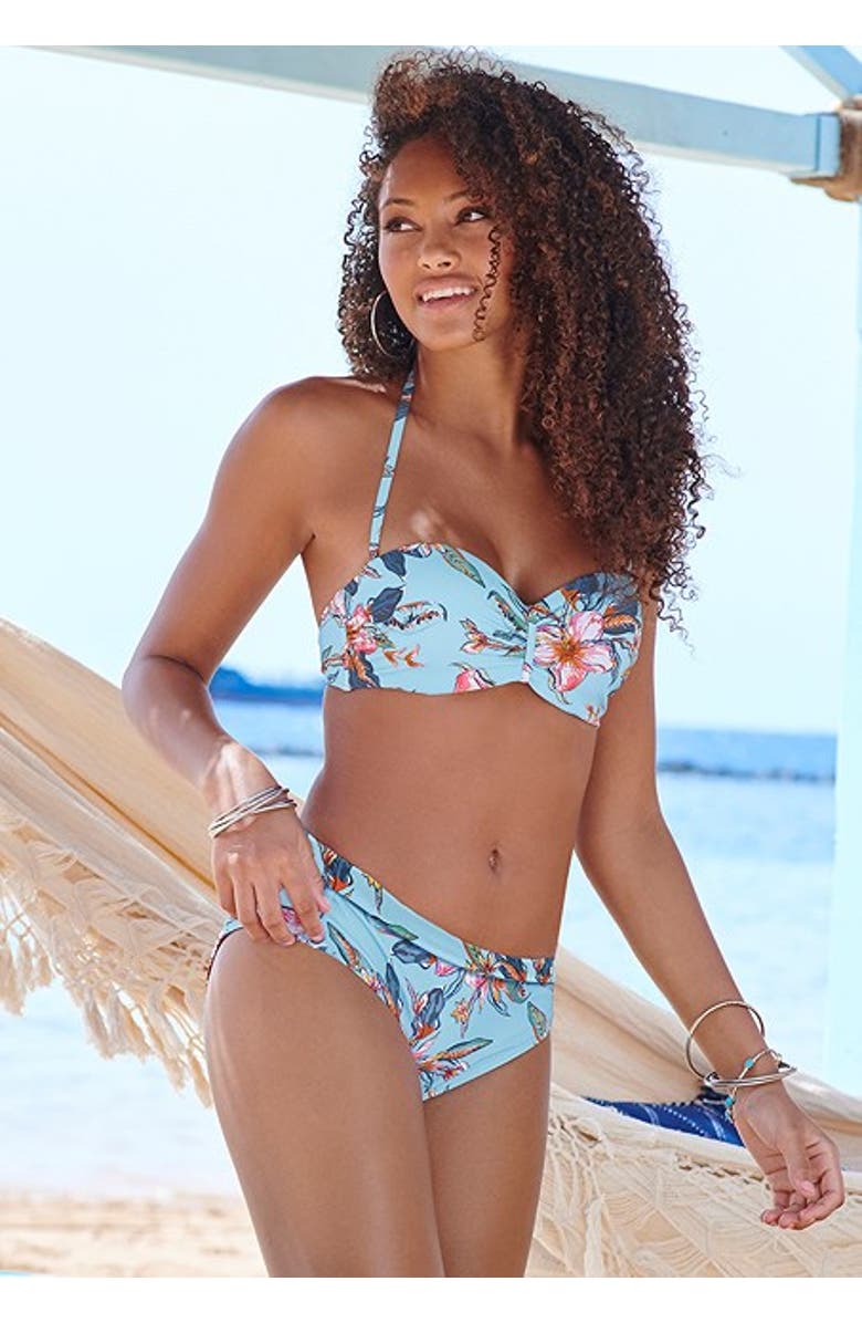 LASCANA Women's Fold Over Classic Bikini Bottom, Alternate, color, Light Blue Printed